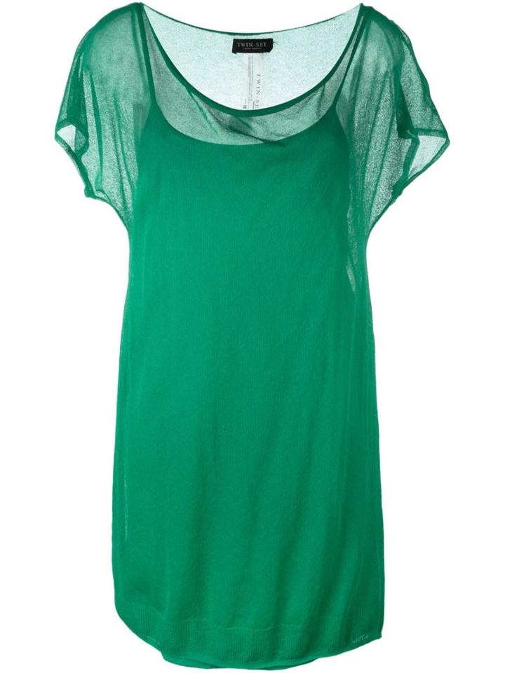 Twin-set Two-piece Effect Dress, Women's, Size: L, Green, Cotton/spandex/elastane/viscose/polyamide