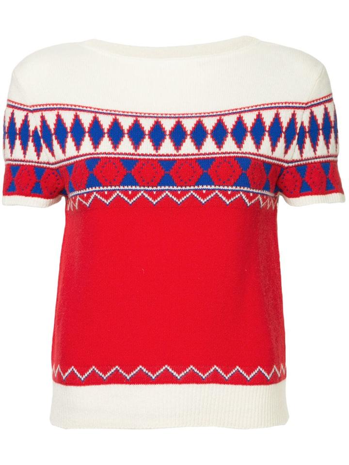 Maison Margiela Patterned Short Sleeve Sweater - Red