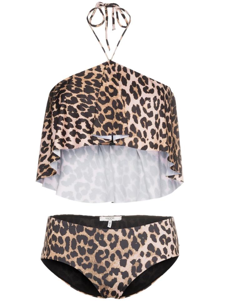 Ganni Avalon Leopard Print Ruffle Bikini - Brown