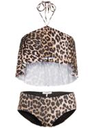 Ganni Avalon Leopard Print Ruffle Bikini - Brown
