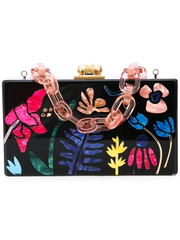 Edie Parker Marbled Floral Clutch - Black