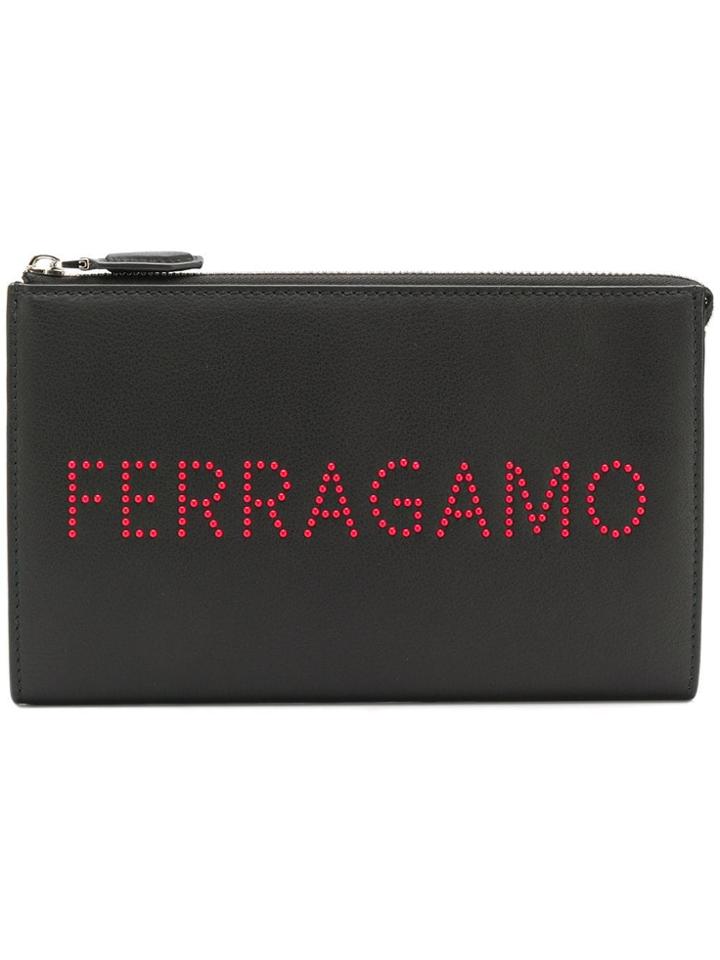 Salvatore Ferragamo Logo Studded Clutch Bag - Black
