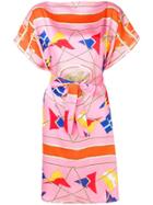 Msgm Nautical Print Belted Midi Dress - Pink