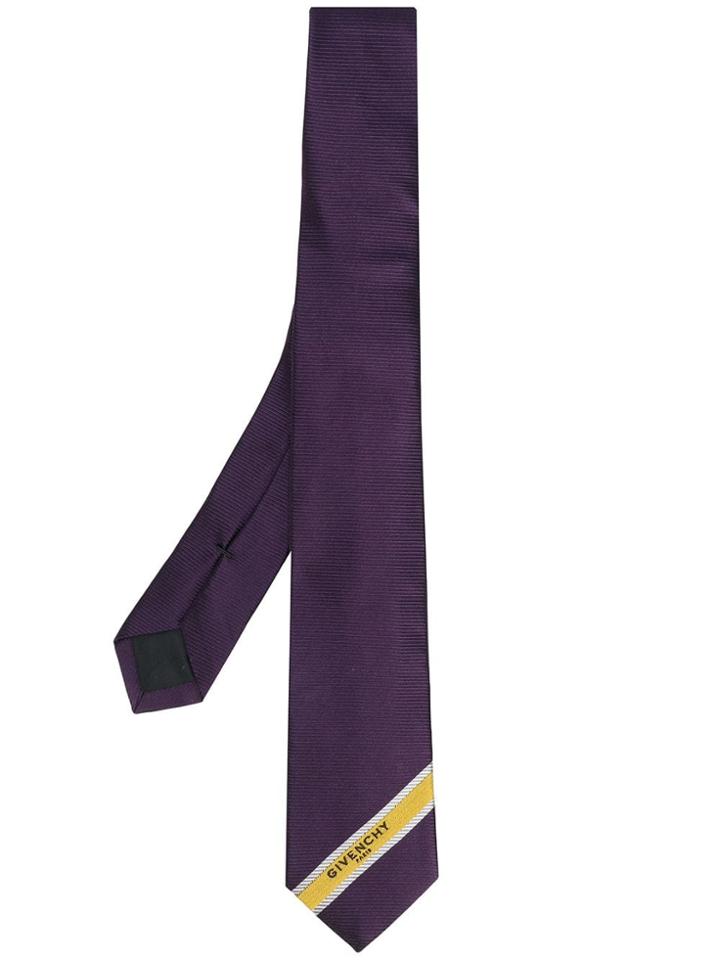 Givenchy Diagonal Stripe Detail Tie - Pink & Purple