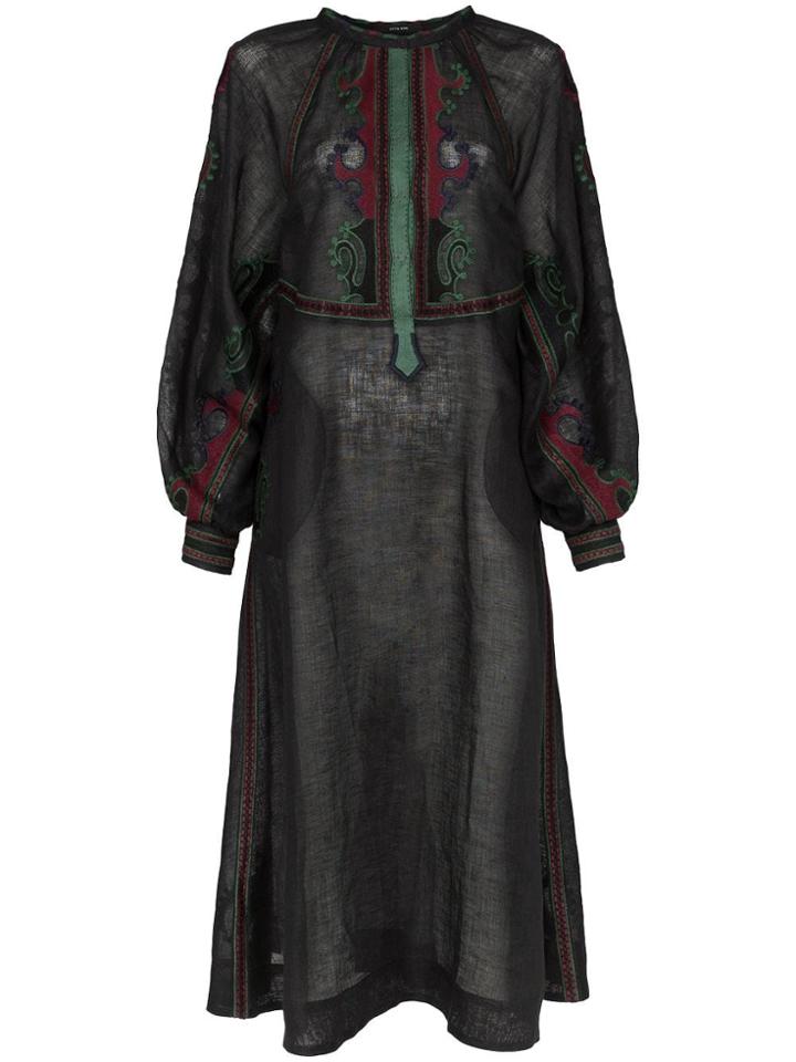 Vita Kin Parajanov Embroidered Button Down Linen Dress - Black