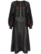 Vita Kin Parajanov Embroidered Button Down Linen Dress - Black
