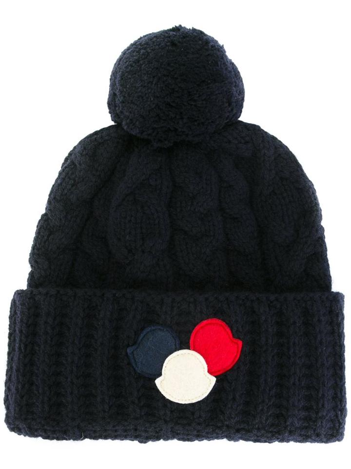 Moncler Pom Pom Beanie Hat, Men's, Blue, Cashmere/wool