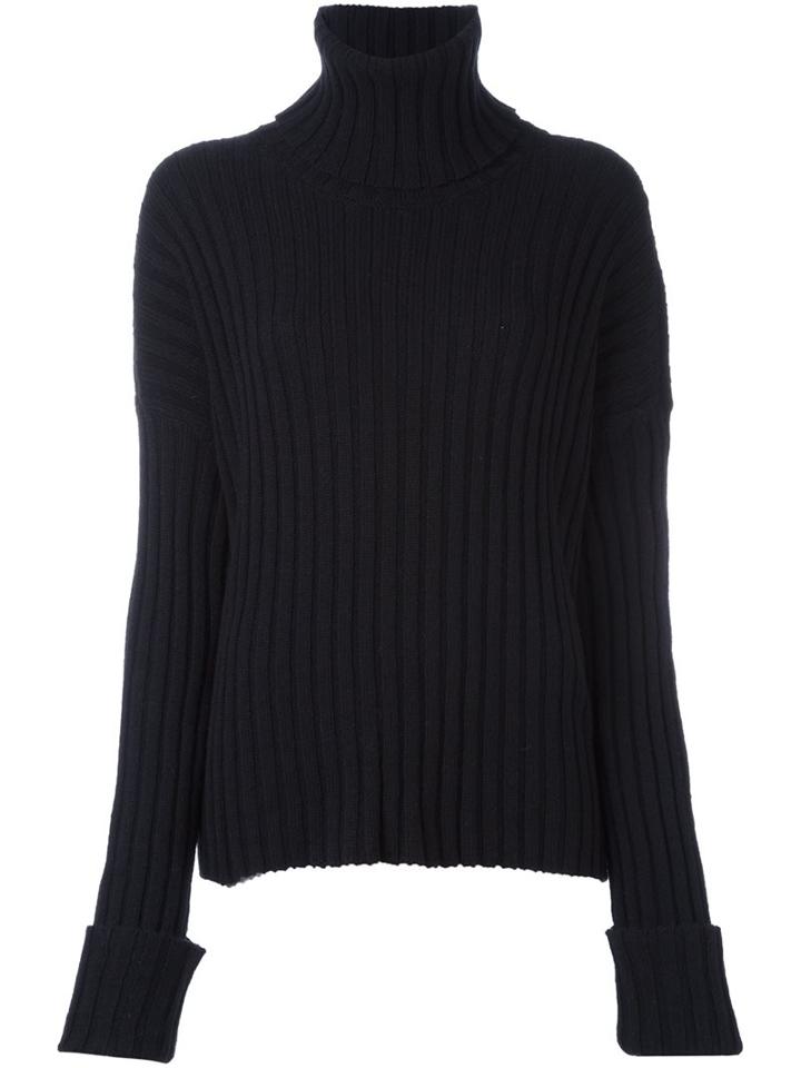 Nude Ribbed Roll Neck Jumper, Women's, Size: 42, Black, Wool