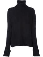 Nude Ribbed Roll Neck Jumper, Women's, Size: 42, Black, Wool