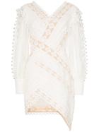 Zimmermann Moncure Lace Detail Studded Mini Dress - White