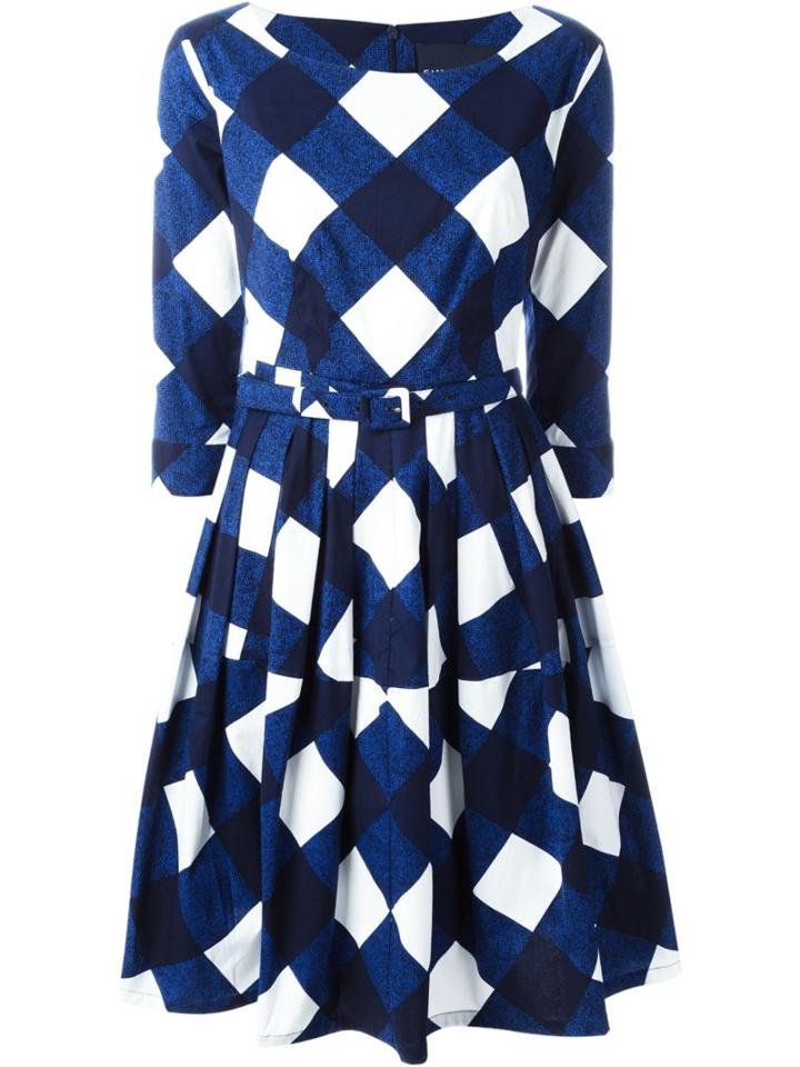 Samantha Sung Checked Dress, Women's, Size: 6, Blue, Cotton/spandex/elastane