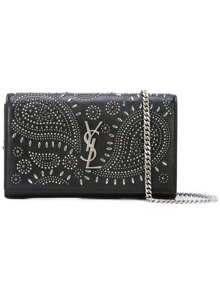 Saint Laurent Monogram Logo Embellished Clutch Bag - Black