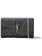 Saint Laurent Monogram Logo Embellished Clutch Bag - Black