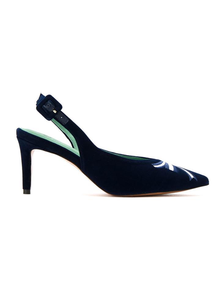 Blue Bird Shoes Velvet Diana Love Sling-back Embroidered Pumps -