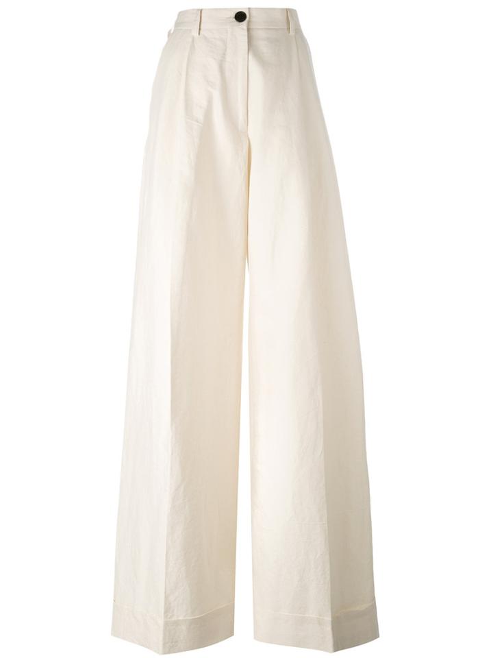 Dries Van Noten Classic Palazzo Pants, Women's, Size: 36, Nude/neutrals, Cotton/linen/flax