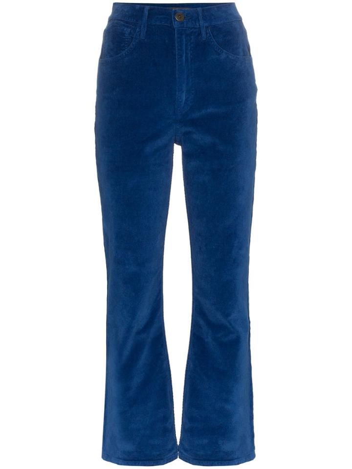 3x1 High Waisted Flared Cropped Velvet Jeans - Blue