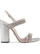 Gucci Metallic Leather Sandal With Crystals - Silver