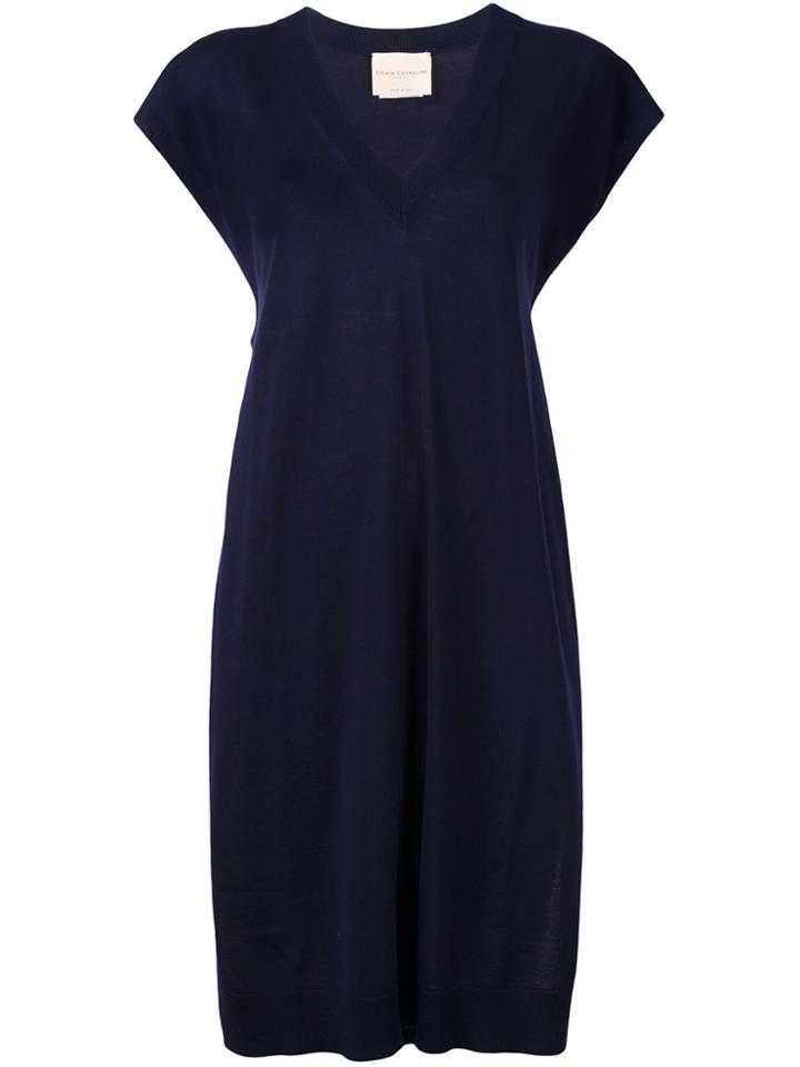 Erika Cavallini V-neck Side Slits Dress - Blue
