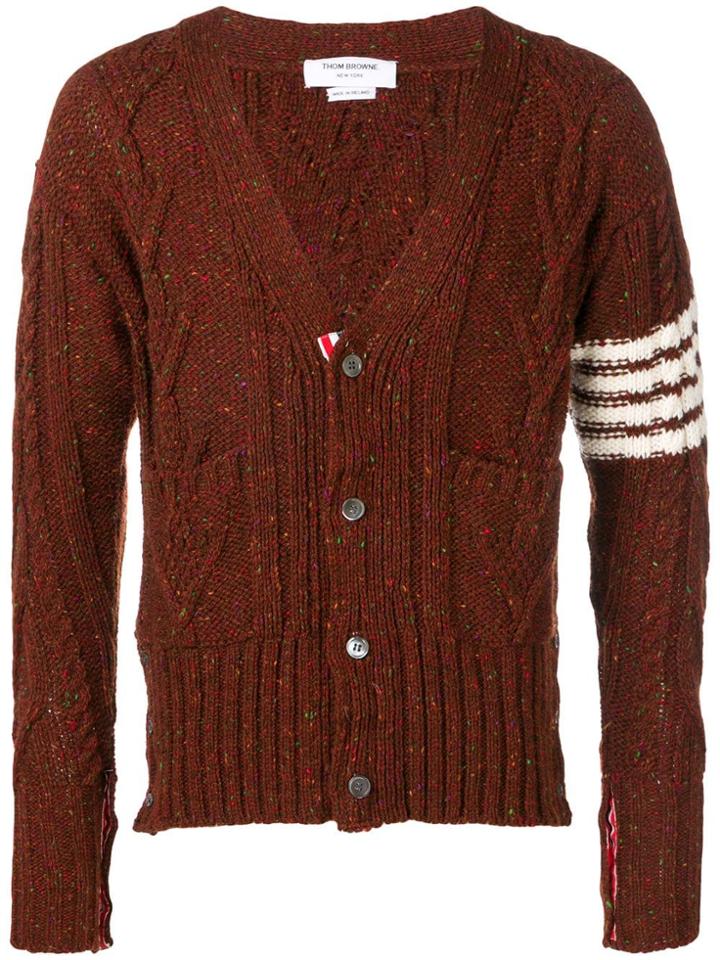 Thom Browne 4-bar Aran Cable Cardigan - Red