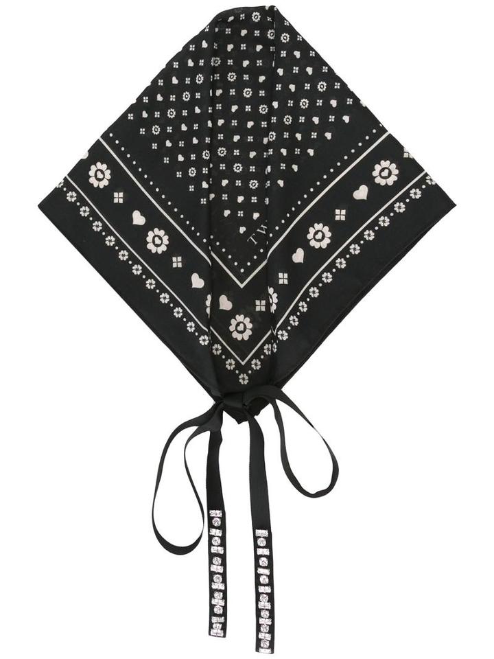 Twin-set Multi Print Embellished Scarf, Women's, Black, Polyester