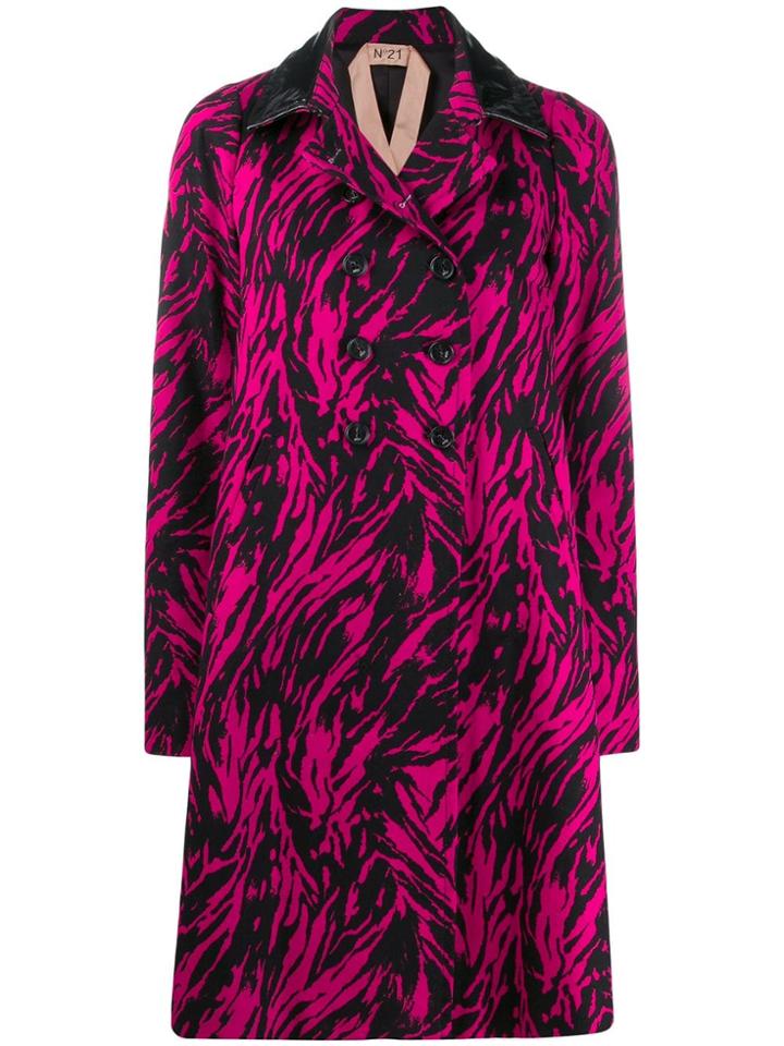 Nº21 Animal Print Double-breasted Coat - Black