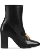 Gucci Leather Ankle Boot With Double G - Black