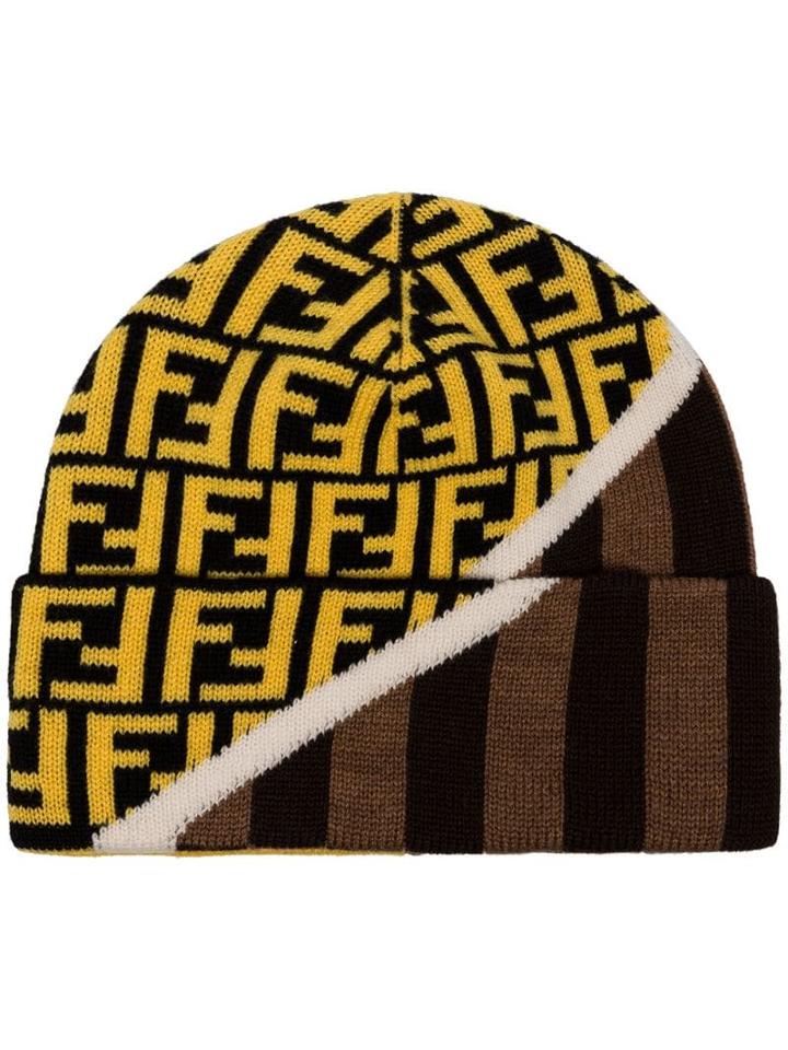 Fendi Ff Logo Intarsia Beanie - Brown