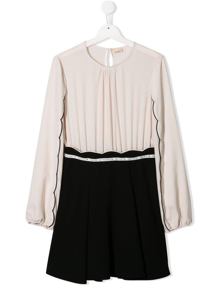Elisabetta Franchi La Mia Bambina Scalloped Trim Dress - Neutrals