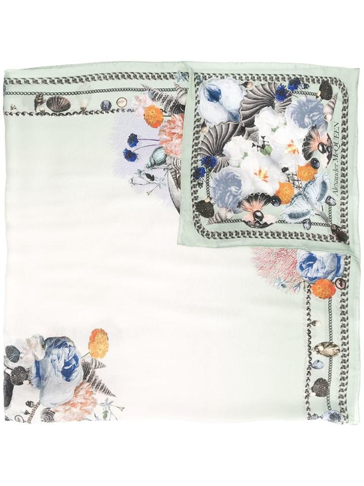 Alexander Mcqueen Shell Printed Scarf - Green