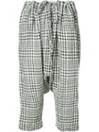Forme D'expression - Gingham Drop-crotch Cropped Trousers - Women - Cotton/linen/flax - S, White, Cotton/linen/flax