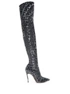 Casadei Leopard Print Over The Knee Boots - Silver