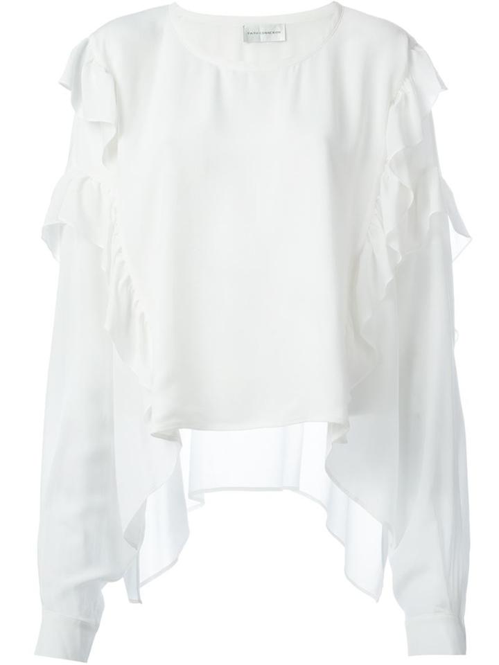 Faith Connexion Ruffled Trim Longsleeved Blouse, Women's, Size: S, White, Silk