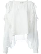 Faith Connexion Ruffled Trim Longsleeved Blouse, Women's, Size: S, White, Silk