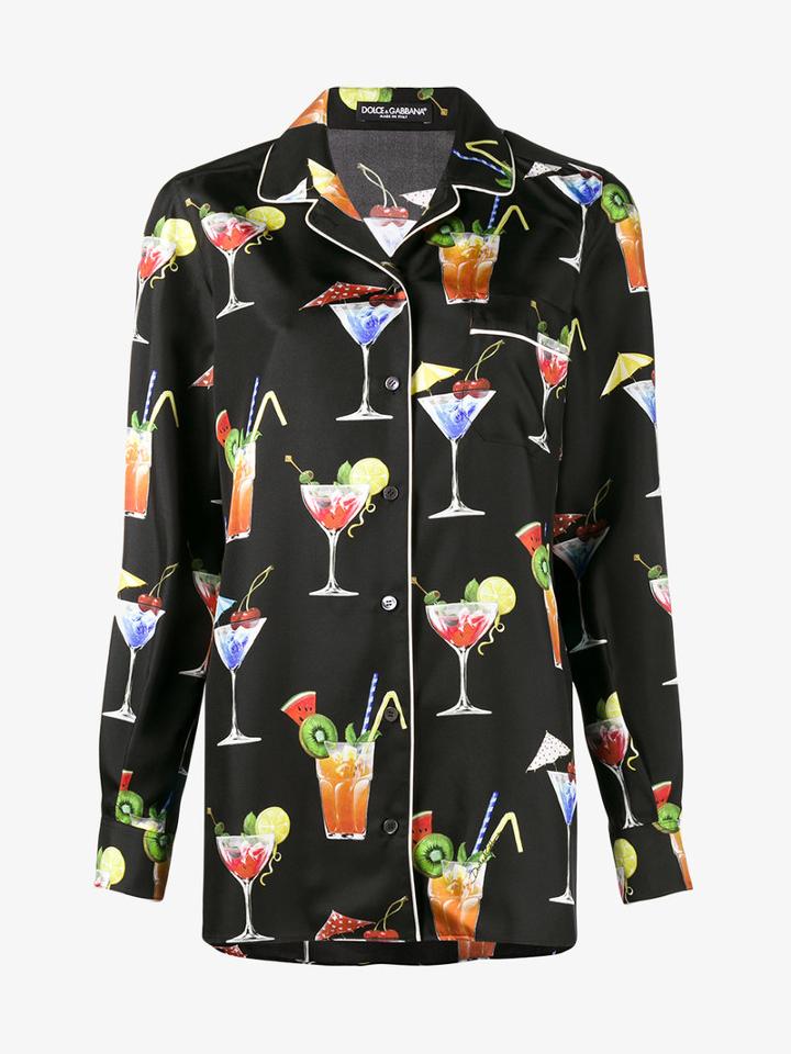 Dolce & Gabbana Cocktail Printed Shirt, Women's, Size: 44, Black, Silk