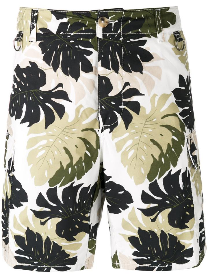 Ermanno Ermanno - Leaf Print Cargo Shorts - Men - Cotton - 48, White, Cotton