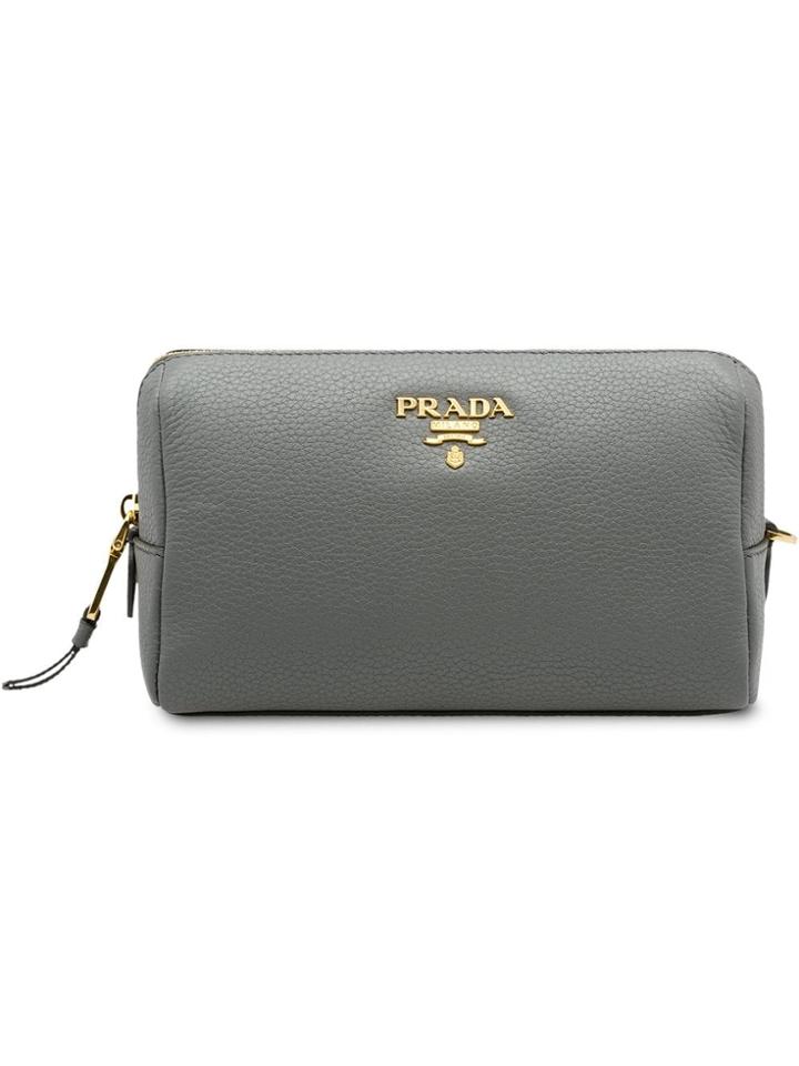 Prada Logo Zipped Wallet - Grey