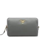 Prada Logo Zipped Wallet - Grey