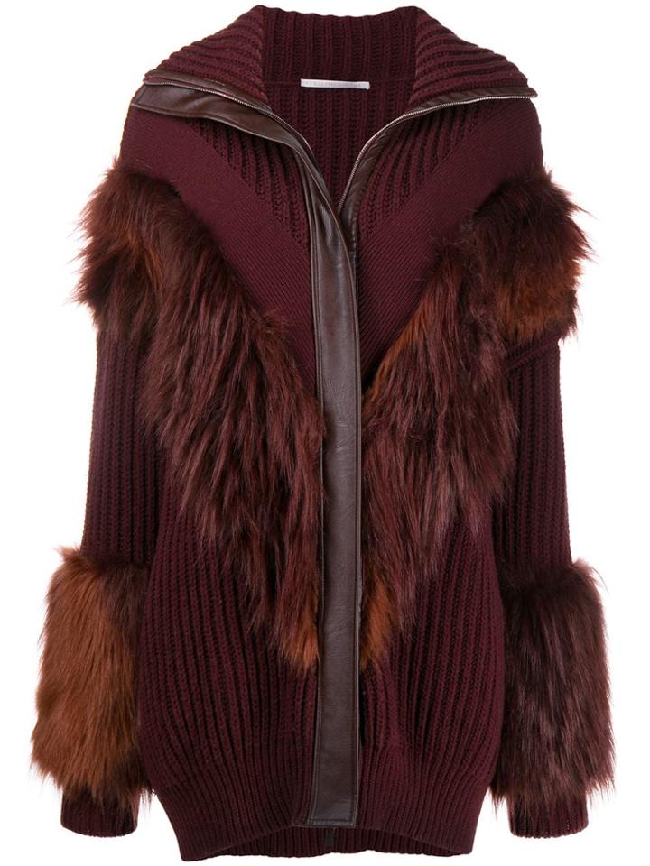 Stella Mccartney Faux Fur Trimmed Cardi-coat - Red