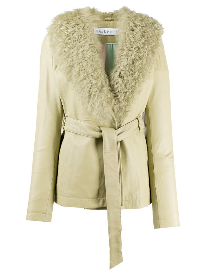 Saks Potts Trim Detail Belted Coat - Green