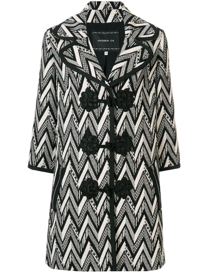 Andrew Gn Zig-zag Print Coat - Black