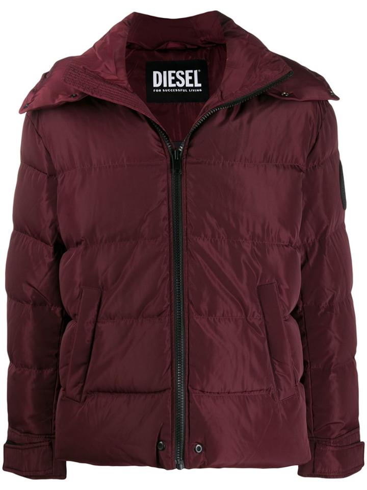 Diesel Logo Print Padded Jacket - Red