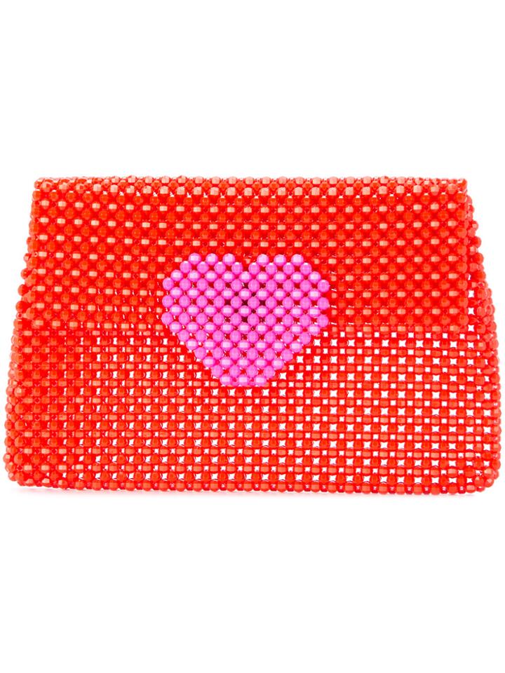 Delduca Beaded Heart Clutch - Red