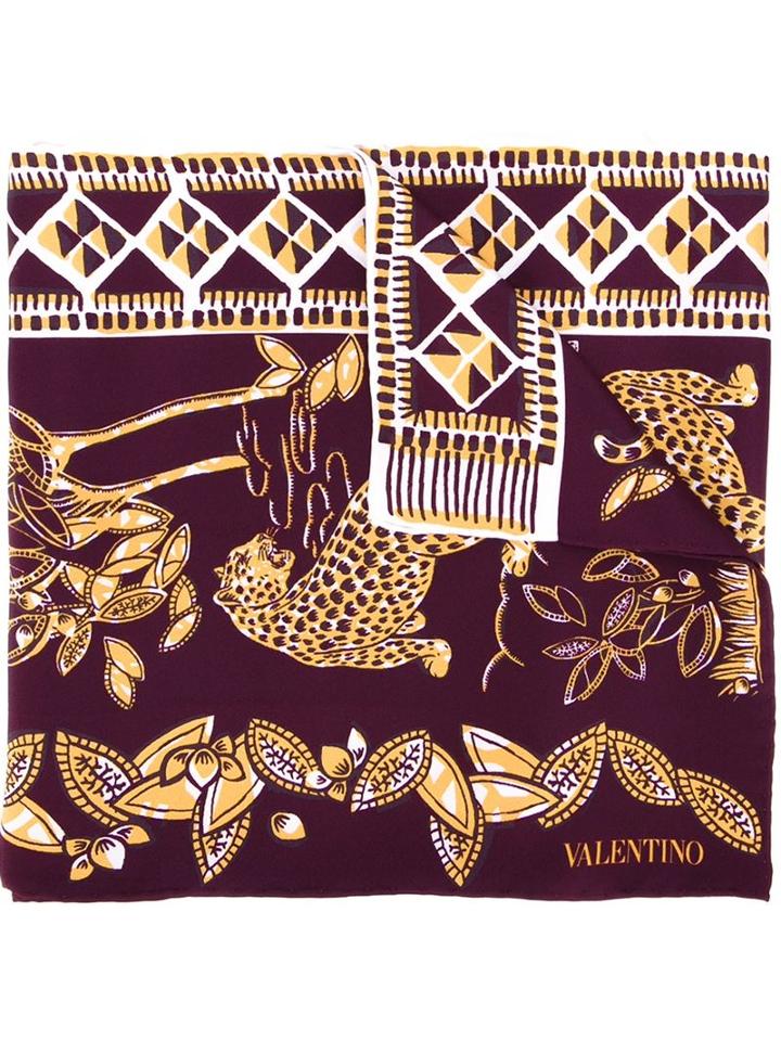 Valentino Rectangular Scarf, Women's, Red, Silk