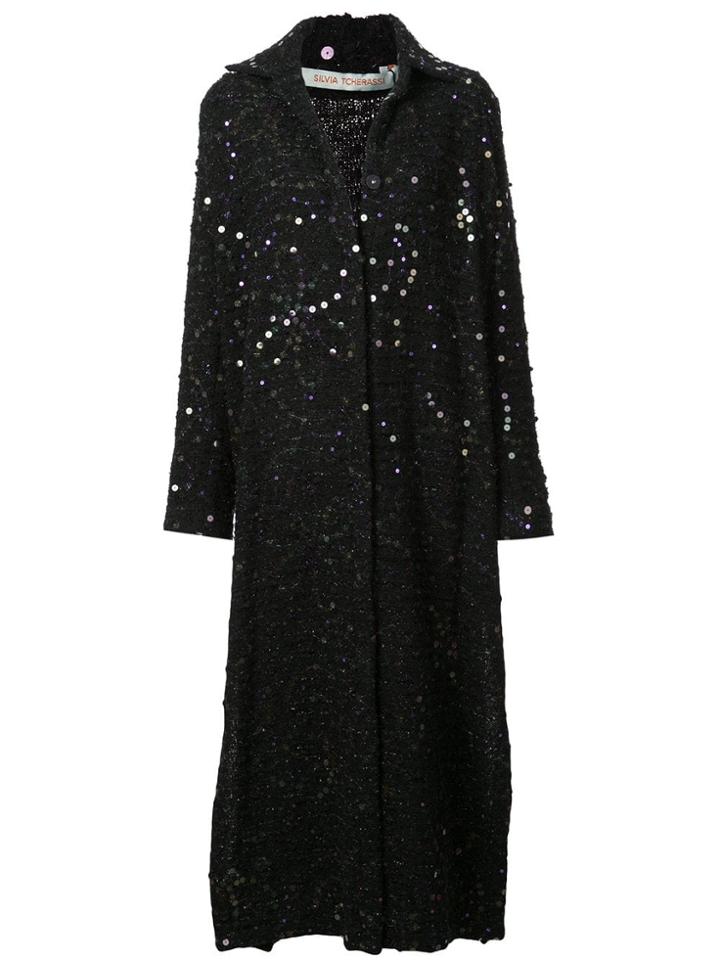 Silvia Tcherassi Sequined Long Coat - Black