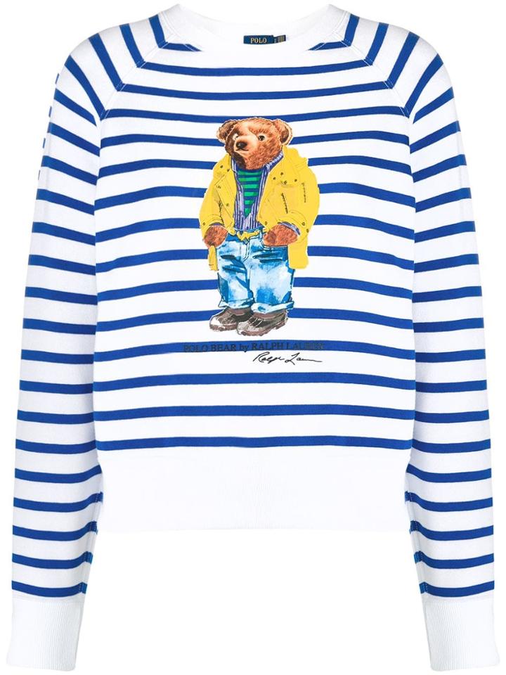 Polo Ralph Lauren Striped Teddy Bear Sweatshirt - White