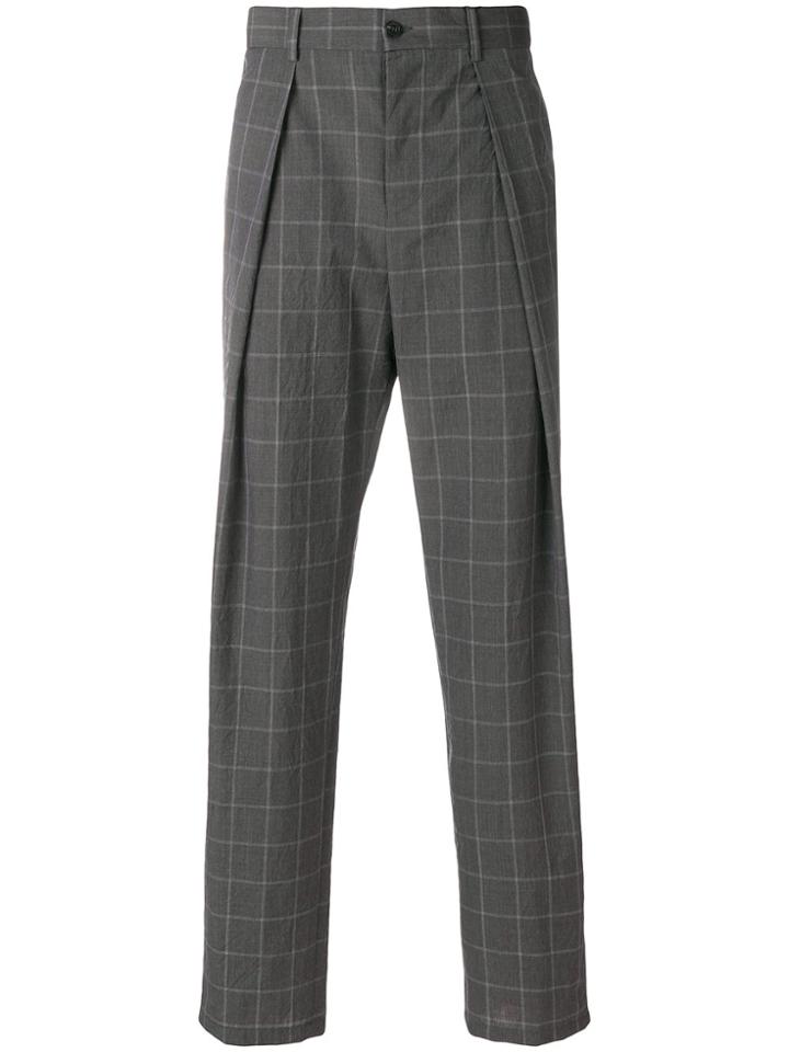 Emporio Armani Pleated Checked Trousers - Grey