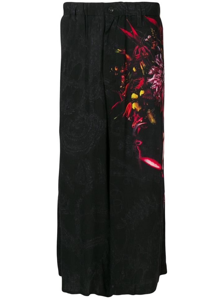 Yohji Yamamoto Graphic Print Flared Trousers - Black