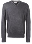 Brunello Cucinelli V-neck Jumper, Men's, Size: 50, Grey, Virgin Wool/cashgora