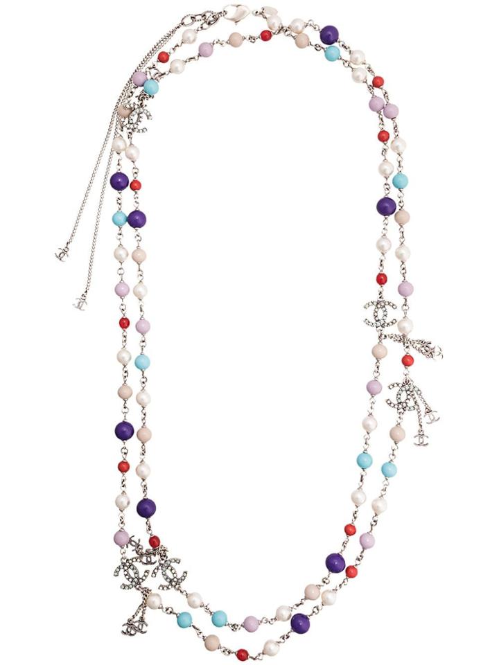 Chanel Vintage Painted Stone Necklace - Silver