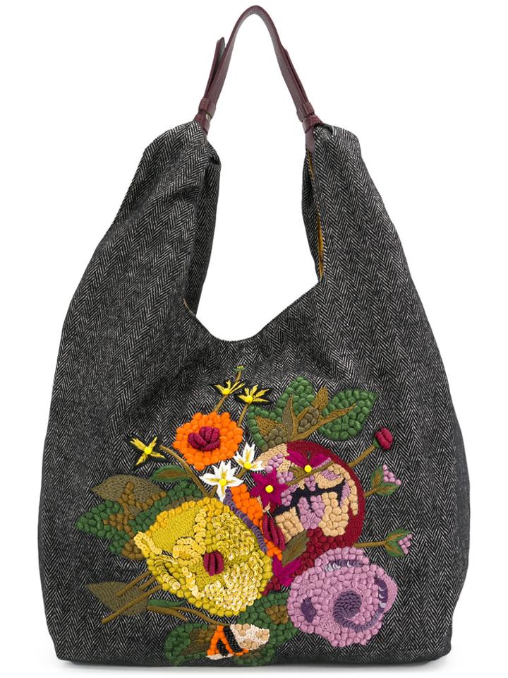 Jamin Puech Floral Embroidered Shoulder Bag - Black